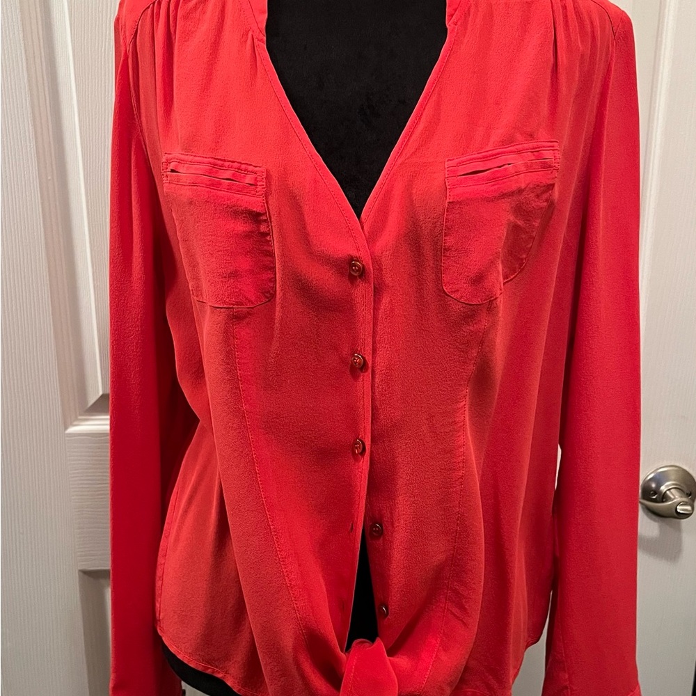 bebe Vibrant Coral-Red Button-Up Blouse